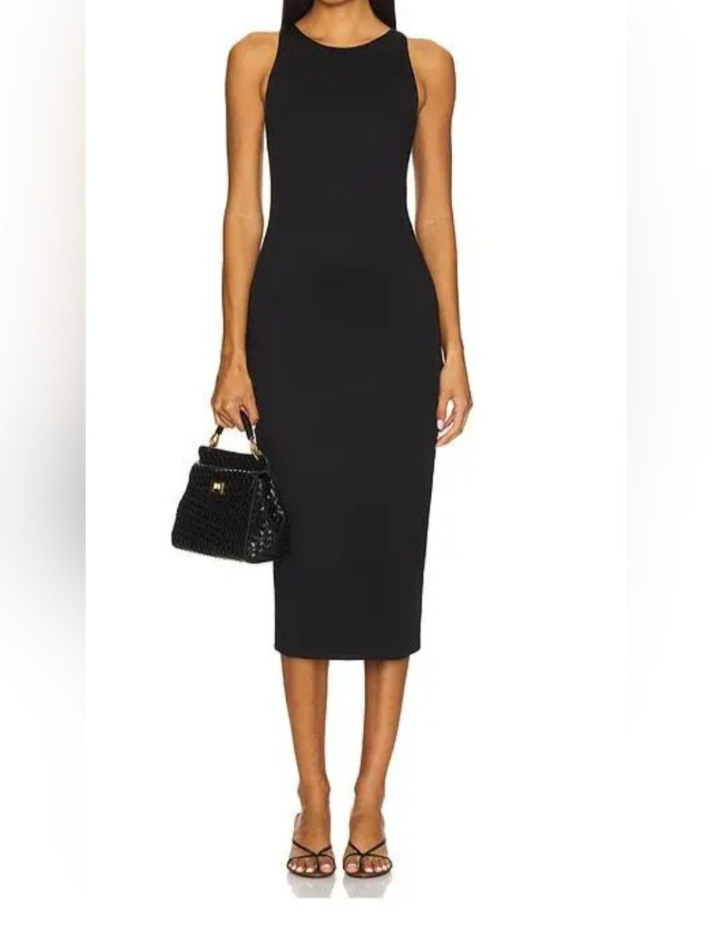 SPANX Black Sleeveless Midi Bodycon Dress